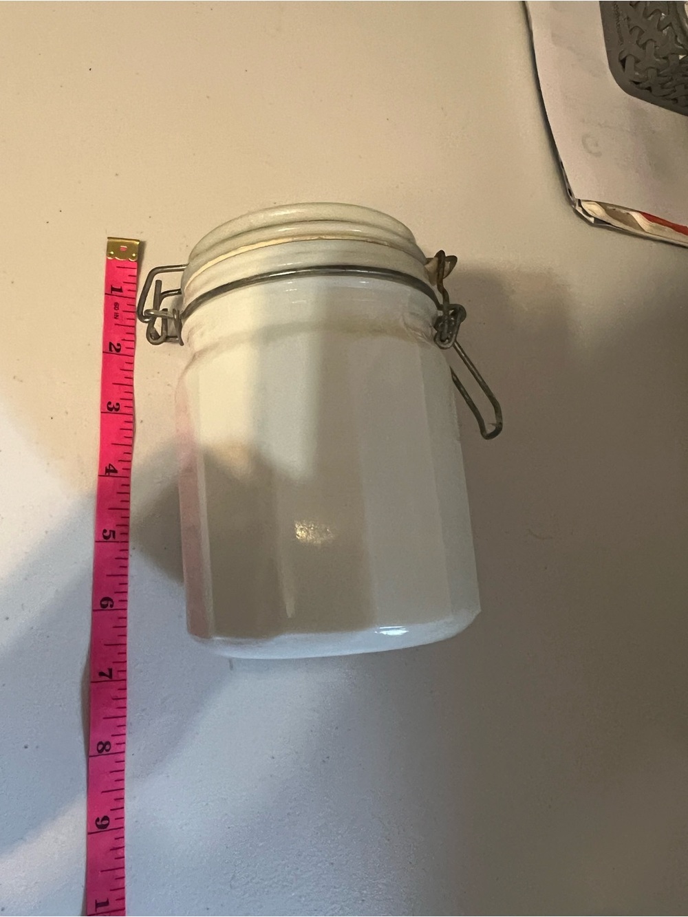 Vintage Milk Glass Airtight Canister with Metal Clamp Lid - Picture 9 of 9